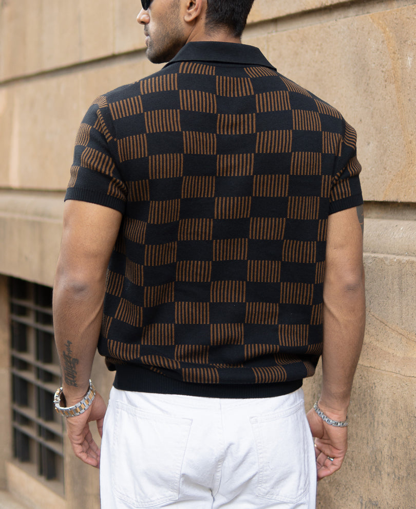 Brown And Black Jacquard Knit T-Shirt