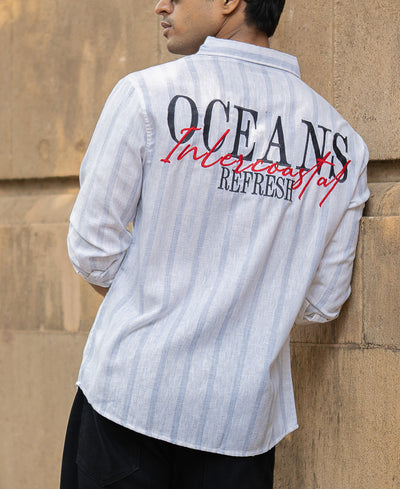 Faded Blue Stripe Embroidered Shirt