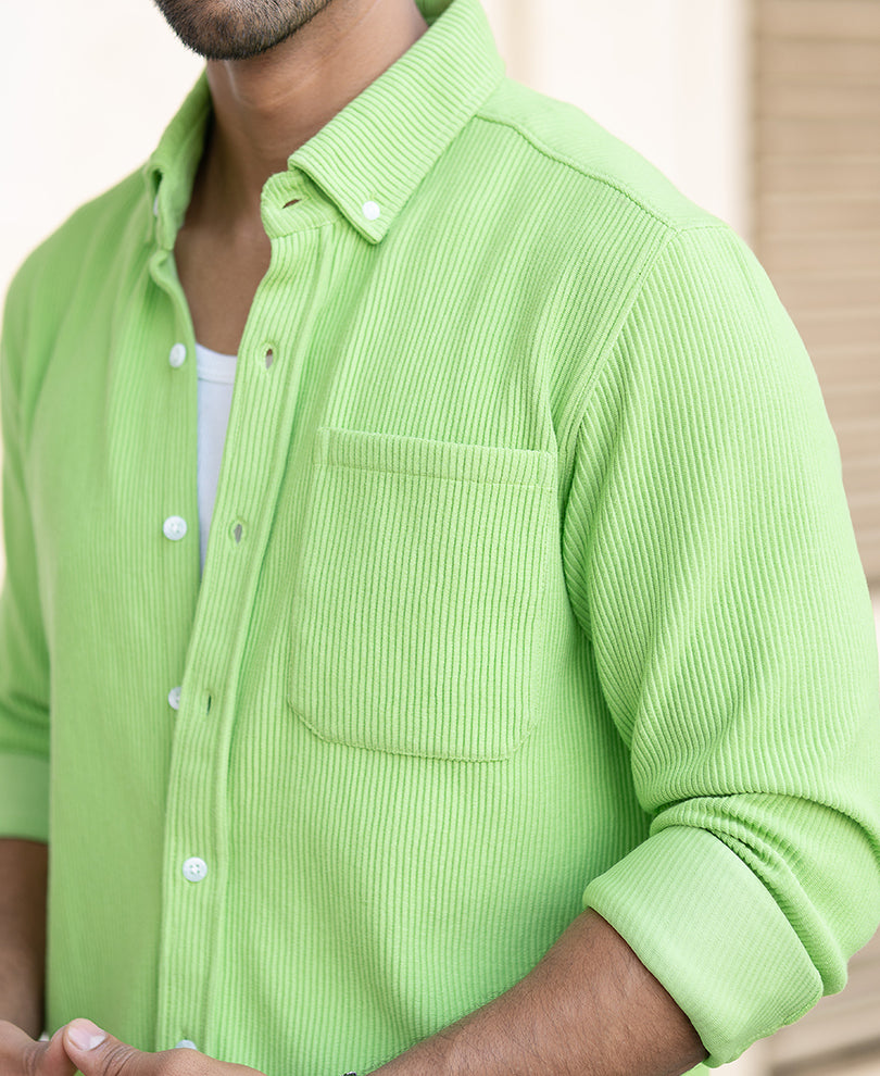 Lime Green Regular Fit Full Sleeves Shirt