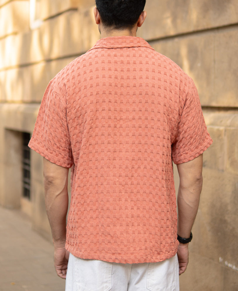 Dark Peach Structured Oversized Half Sleeves Shirt