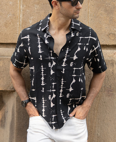 Black Abstract Tie Dye Print Shirt