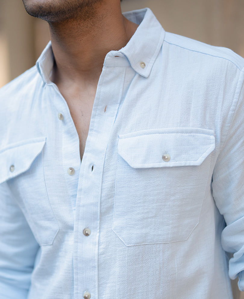 Sky Blue Double Pocket Regular Fit Full Sleeves Shirt