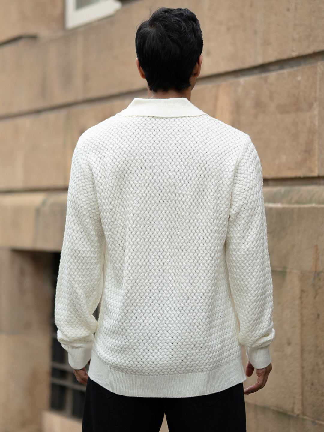 Off White Knit Polo Sweater