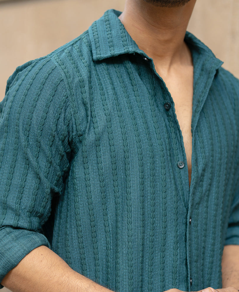 Green Regular Fit Structured Full Sleeves Shirt