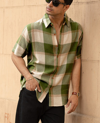 Green Structured Checks Shirt