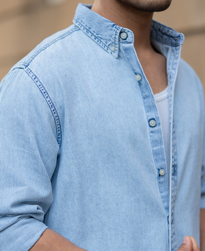 Light Blue Washed Button Down Shirt.