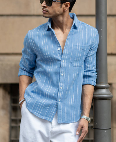 Blue Structured Striped Shirt