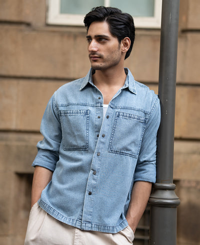 Blue Double Pocket Denim Shirt