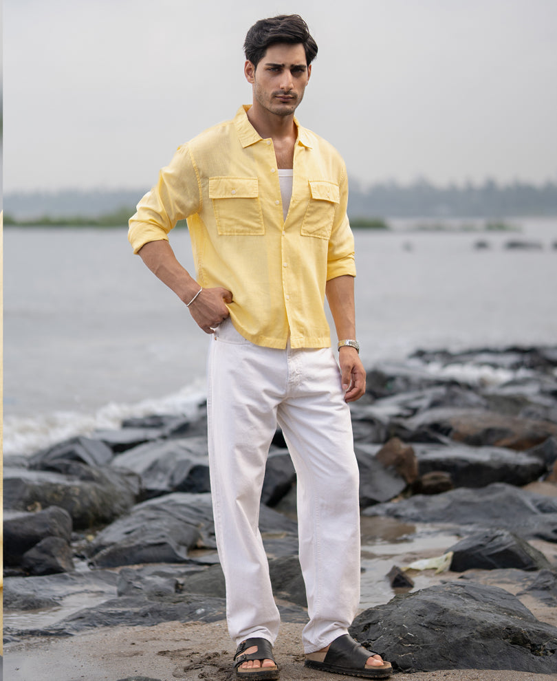 Yellow Linen Double Pocket Shirt