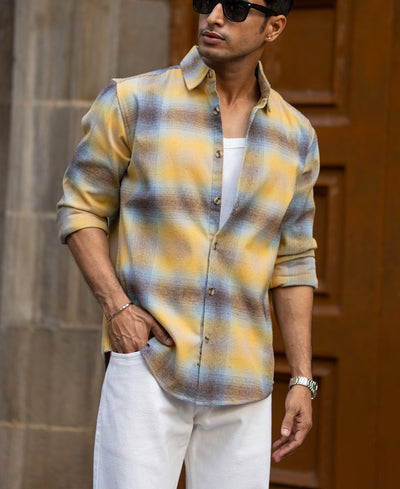 Yellow Brushed Checks Shirt
