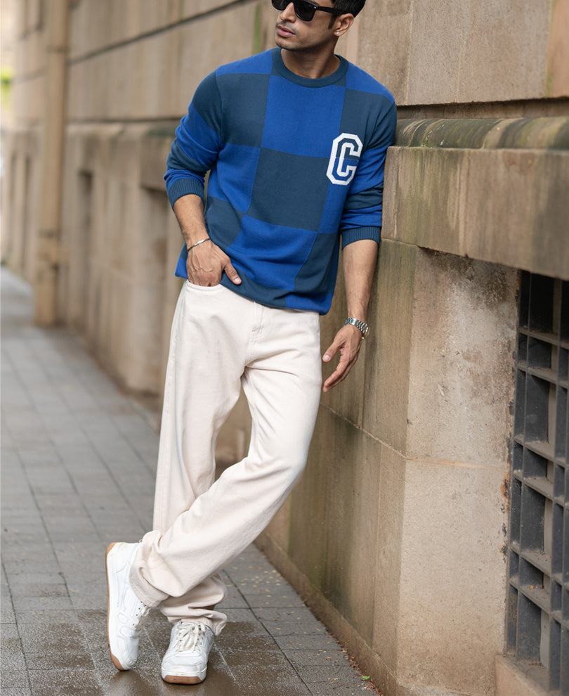 Blue Jacquard Knit T-Shirt