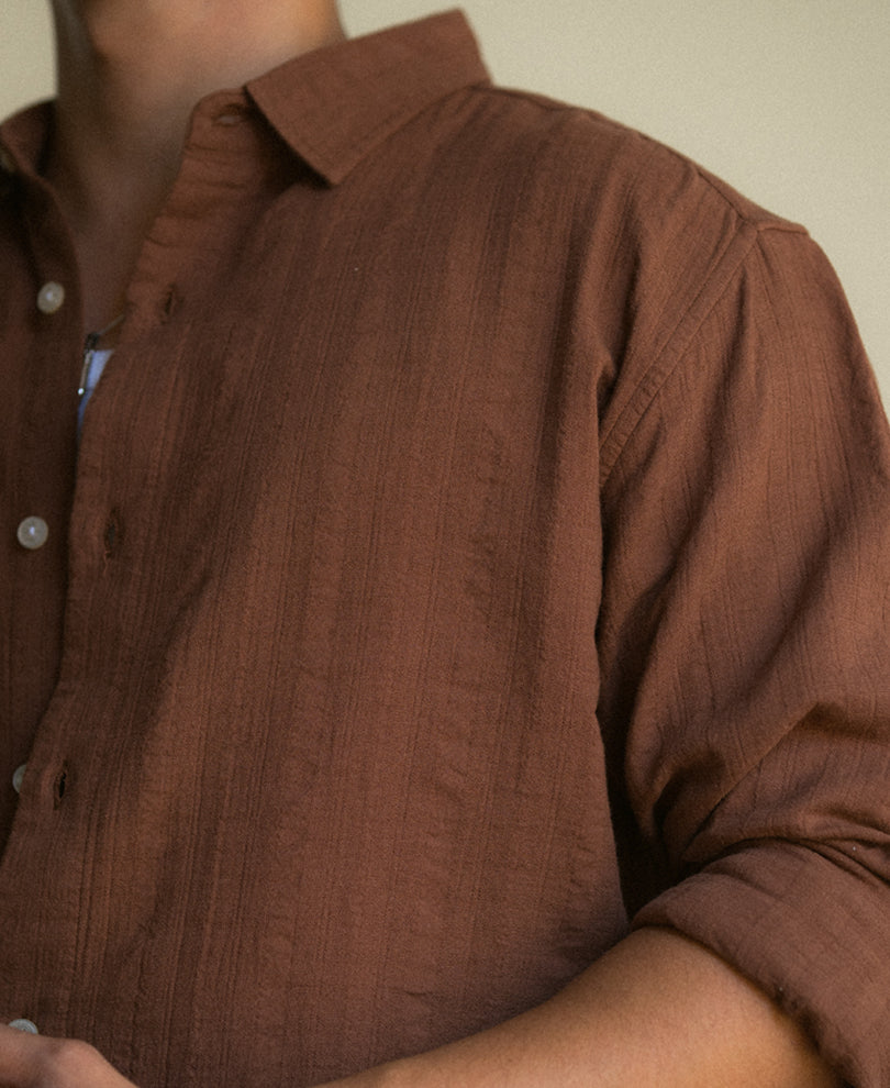 Brown Plain Structure Shirt.