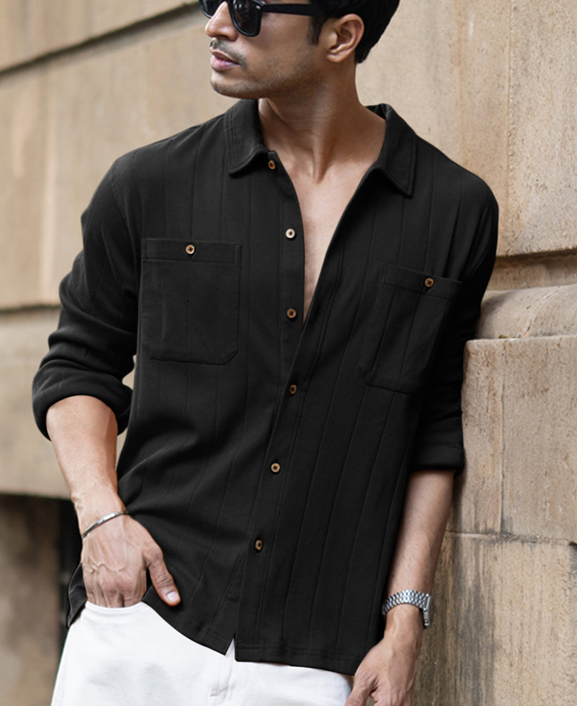 Black Double Pocket Knit Shirt