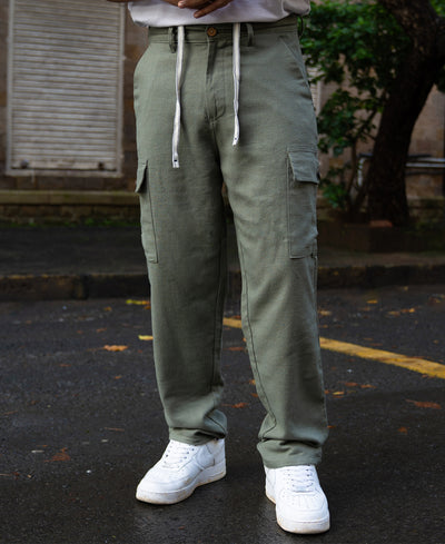 Olive Structured Linen Blend Trouser