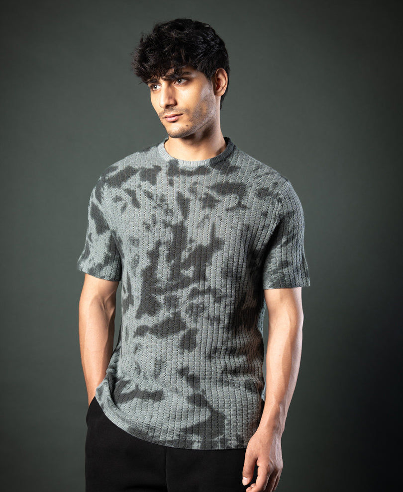 Grey Tie Dye Knit T-Shirt