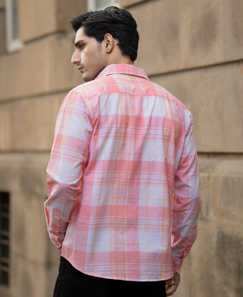 Peach Lightweight Summer Checks Shirt