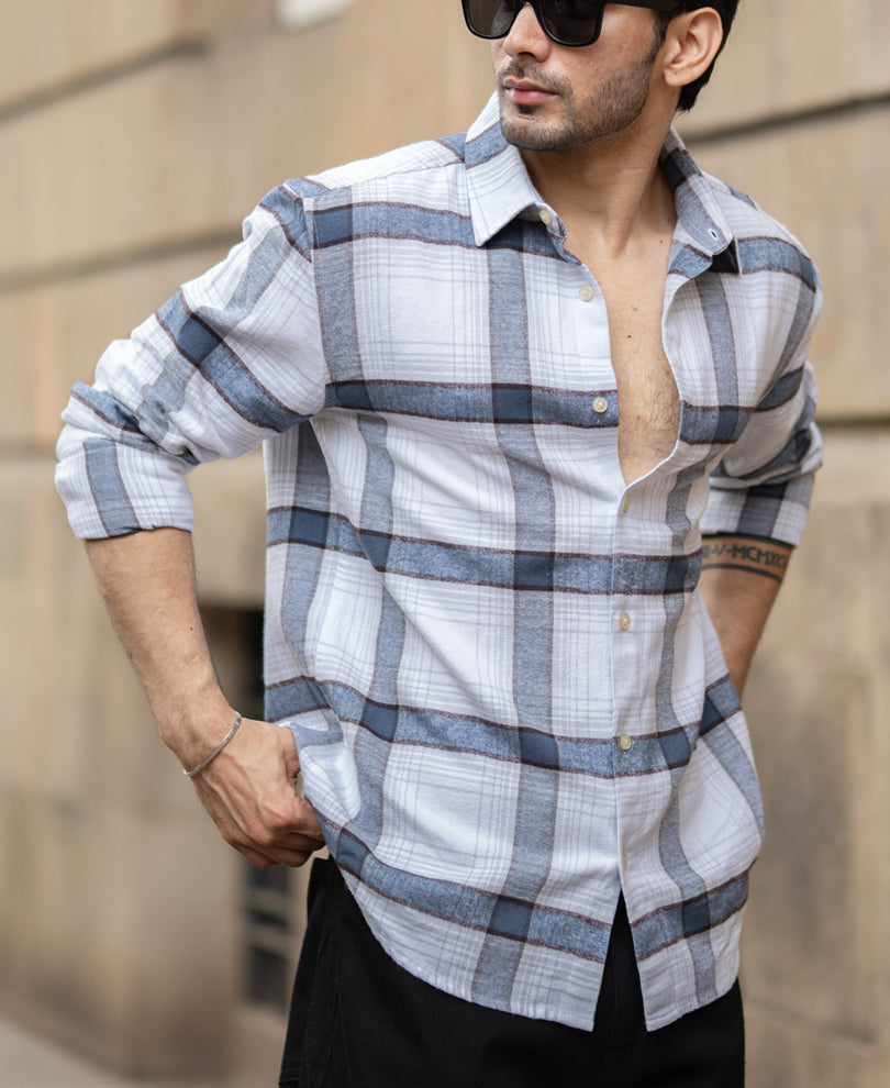 Grey Structured Checked Shirt.