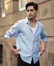 Blue Cotton Oxford Stripe Shirt