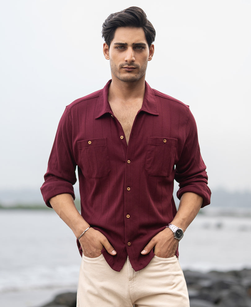 Wine Striped Knitted Shirt