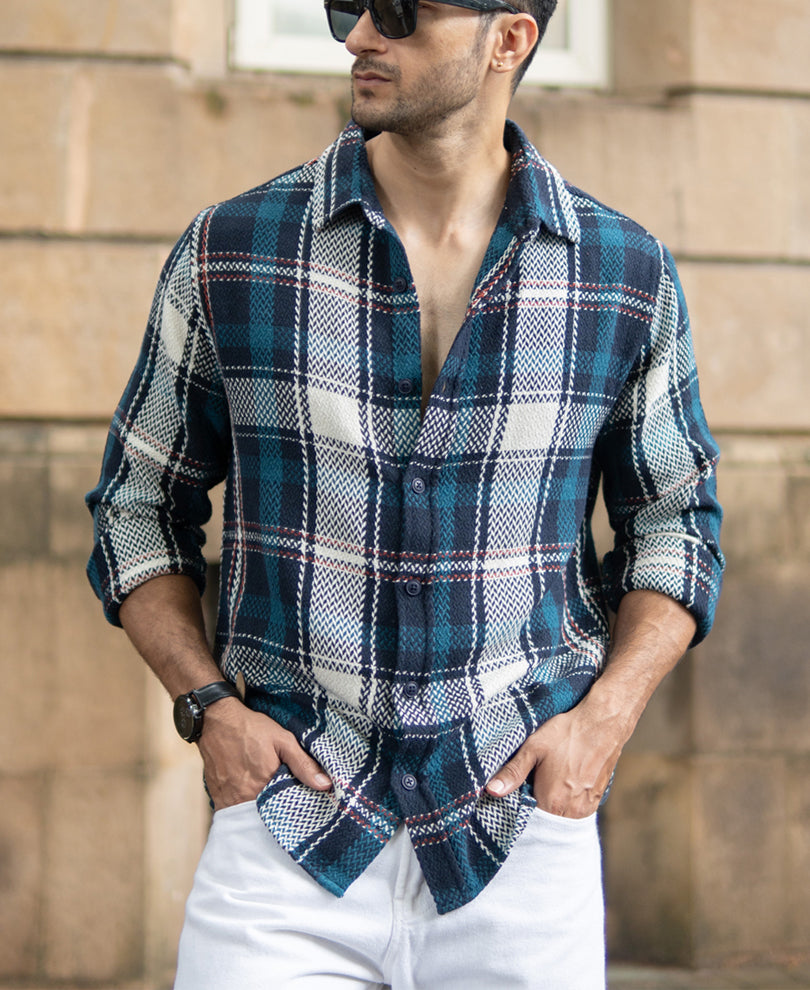 Navy Structured Checks Shirt
