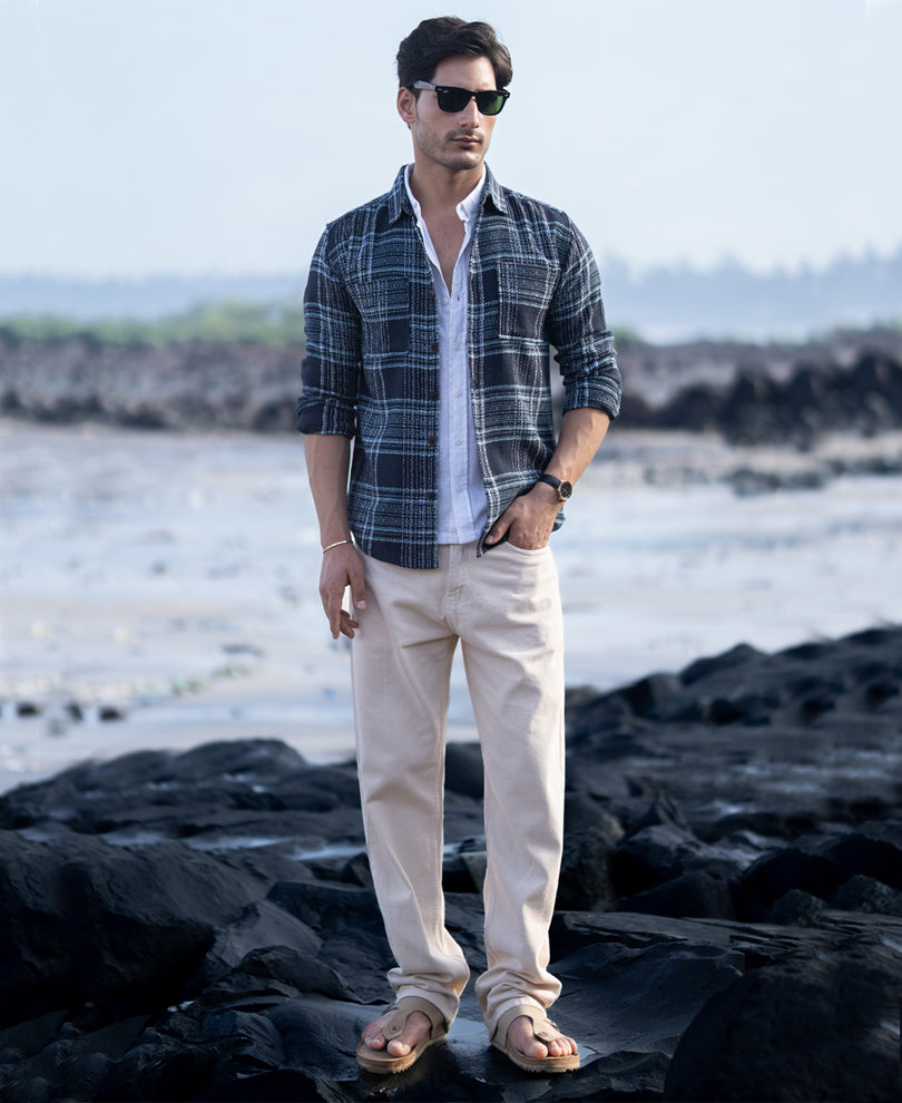 Dark Navy Structured Checks Shirt