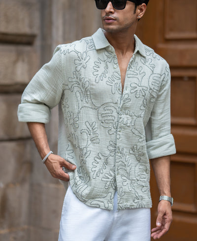 Sage Green Embroidered Shirt.