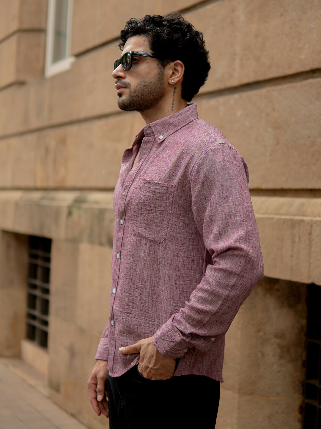 Mauve Slub Textured Shirt
