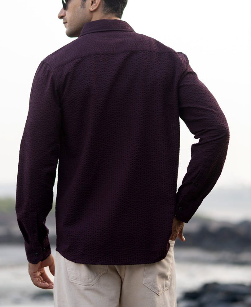 Wine Structured Striped Shirt