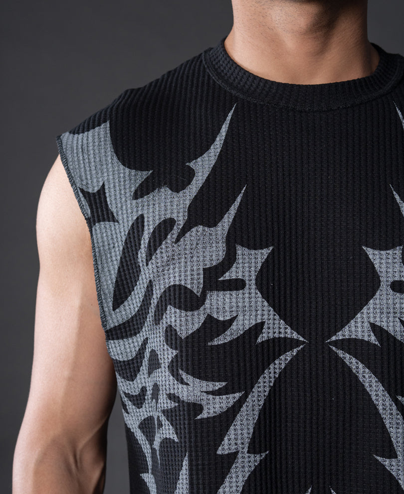 Black Grunge Print Vest.