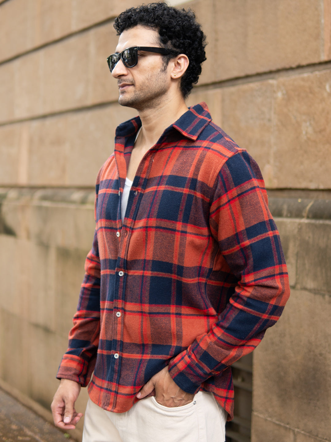 Rust And Navy Checks Shirt