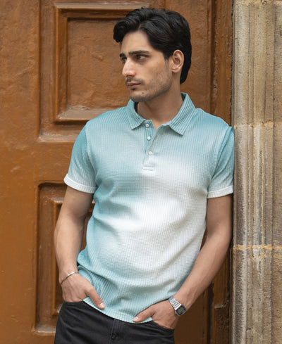 Aqua Blue Sprayed Polo T-Shirt