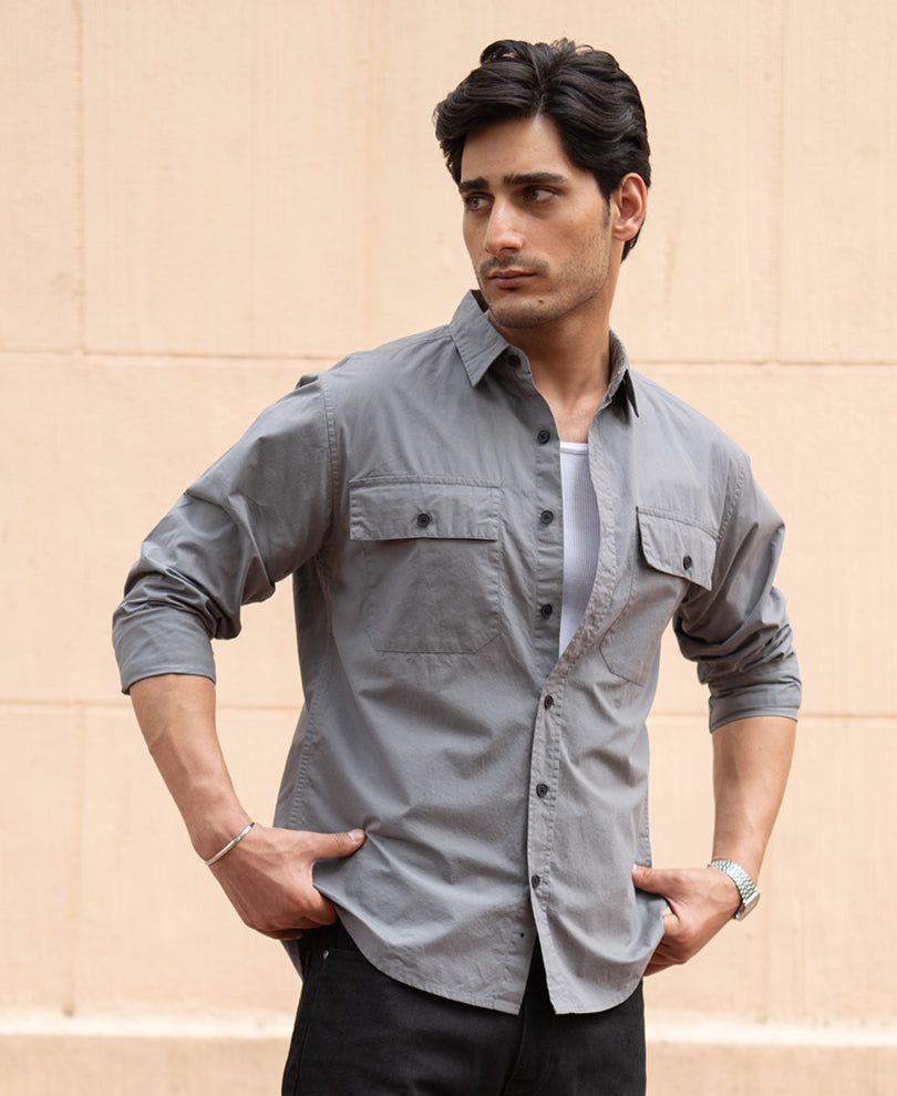 Grey Double Pocket Lightweight Shirt.