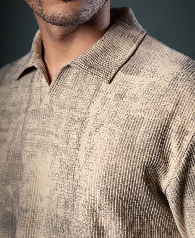 Beige Grunge Print T-Shirt