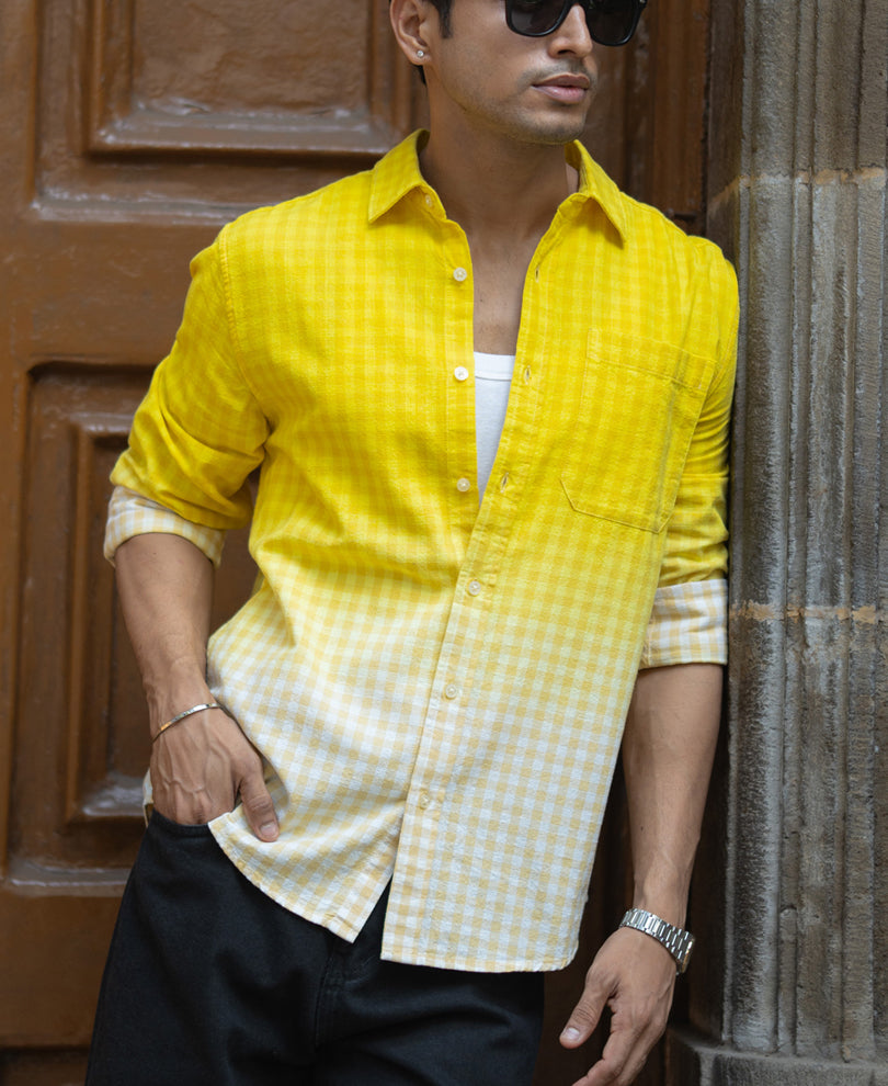 Yellow Ombre Checks Shirt