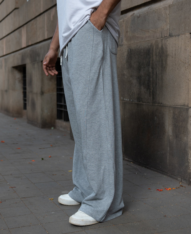 Grey Melange Twisted Seam Baggy Trackpants