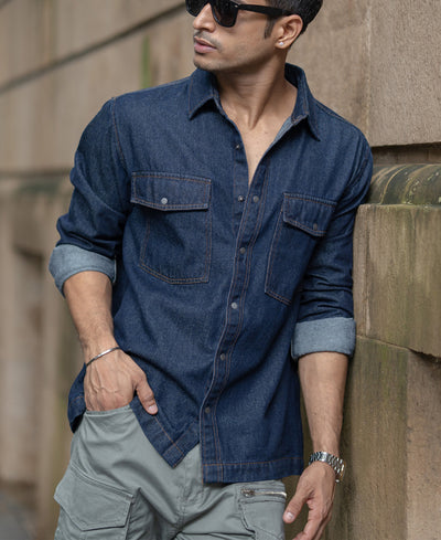 Indigo Denim Overshirt With Pockets