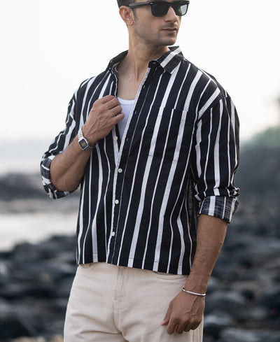 Black Lightweight Striped Shirt