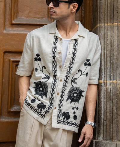 Natural Embroidery Linen Shirt