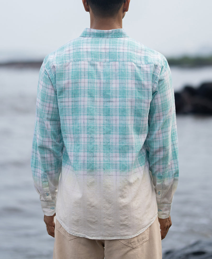 Aqua Blue Light Weight Ombre Checks Shirt