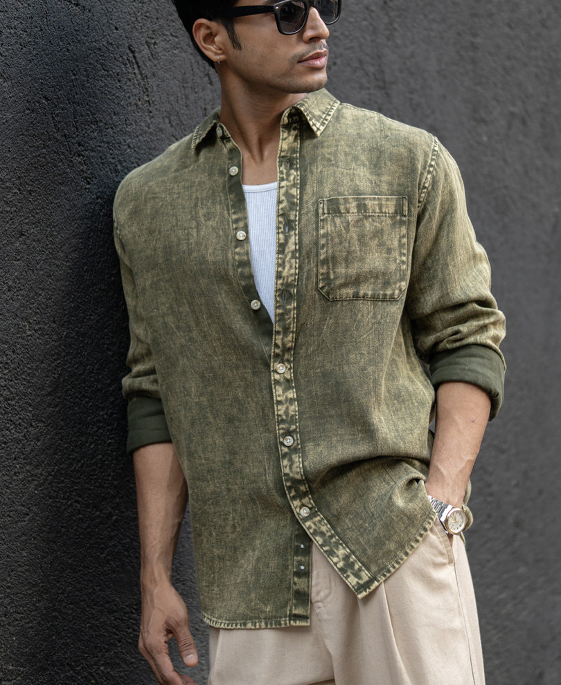 Olive Overdyed Lightweight Shirt.