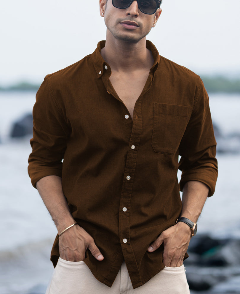 Tan Brown Corduroy Buttondown Shirt