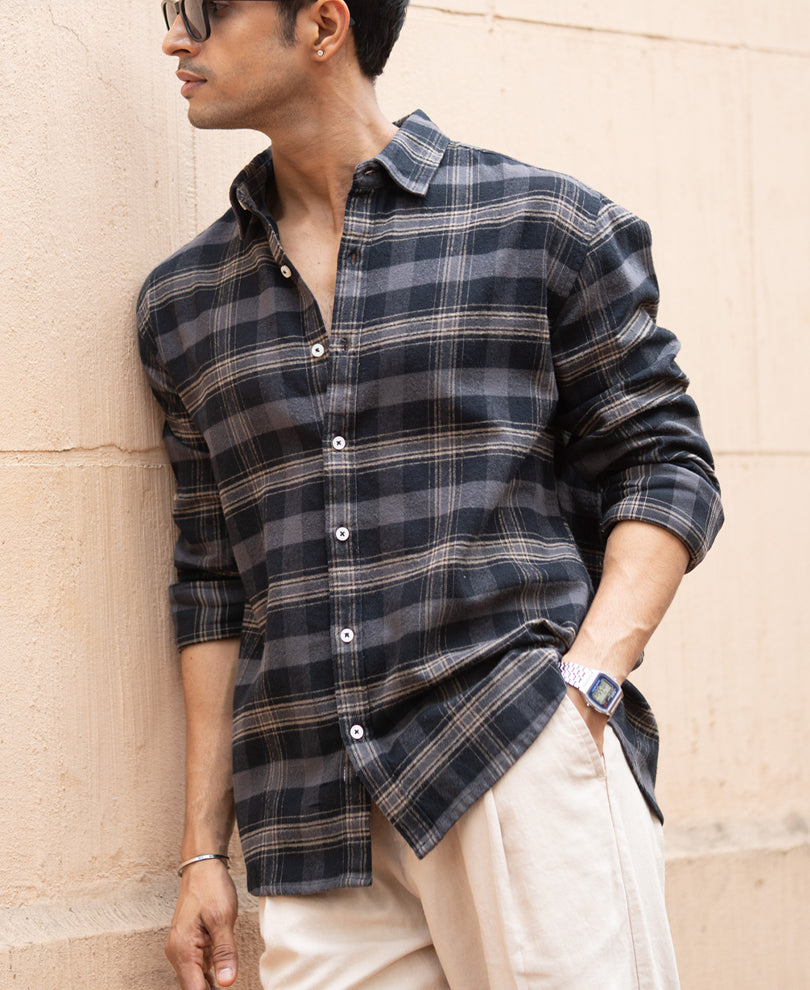Grey Brushed Checked Shirt