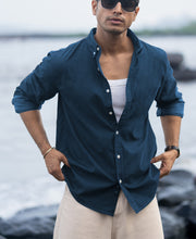 Moonlight Blue Linen Blend Shirt