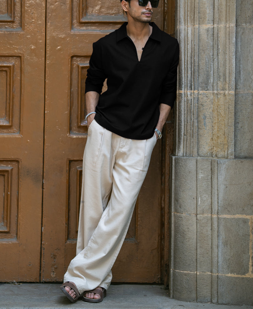 Black Lightweight Structured Kurta Shirt