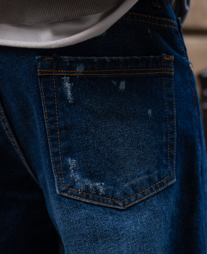 Dark Blue Distressed Baggy Fit Jeans