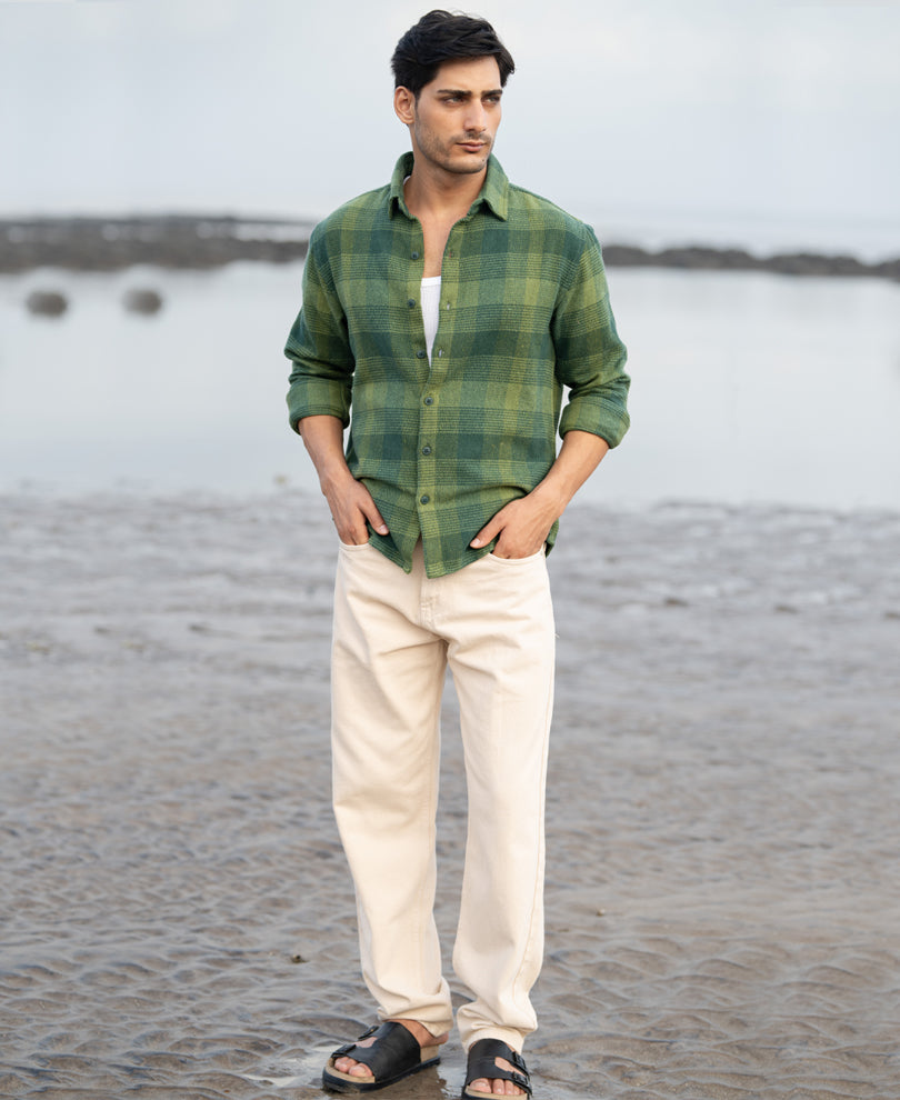 Green Structured Check Shirt.