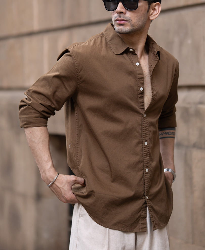 Tan Brown Washed Shirt.
