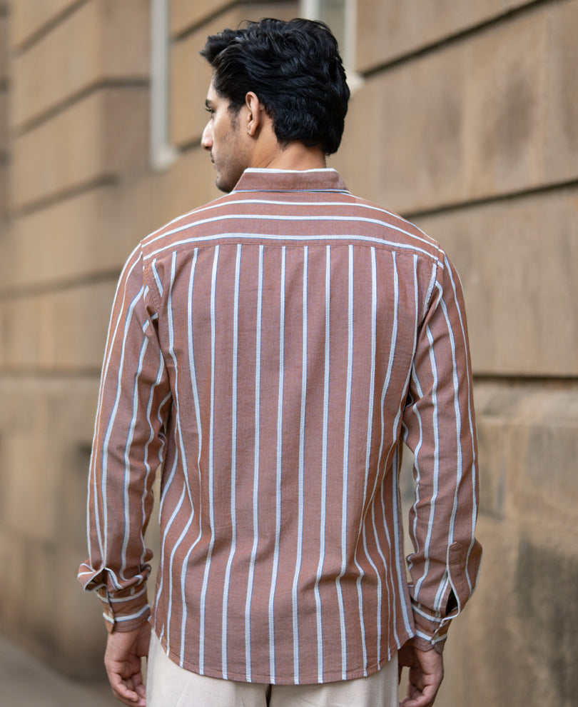 Brown Structured Striped Shirt.