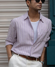 Lavender Linen Blend Stripe Shirt