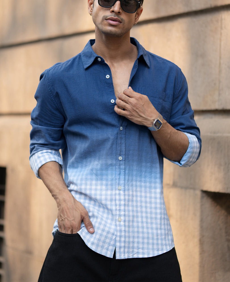 Blue Ombre Checked Shirt.